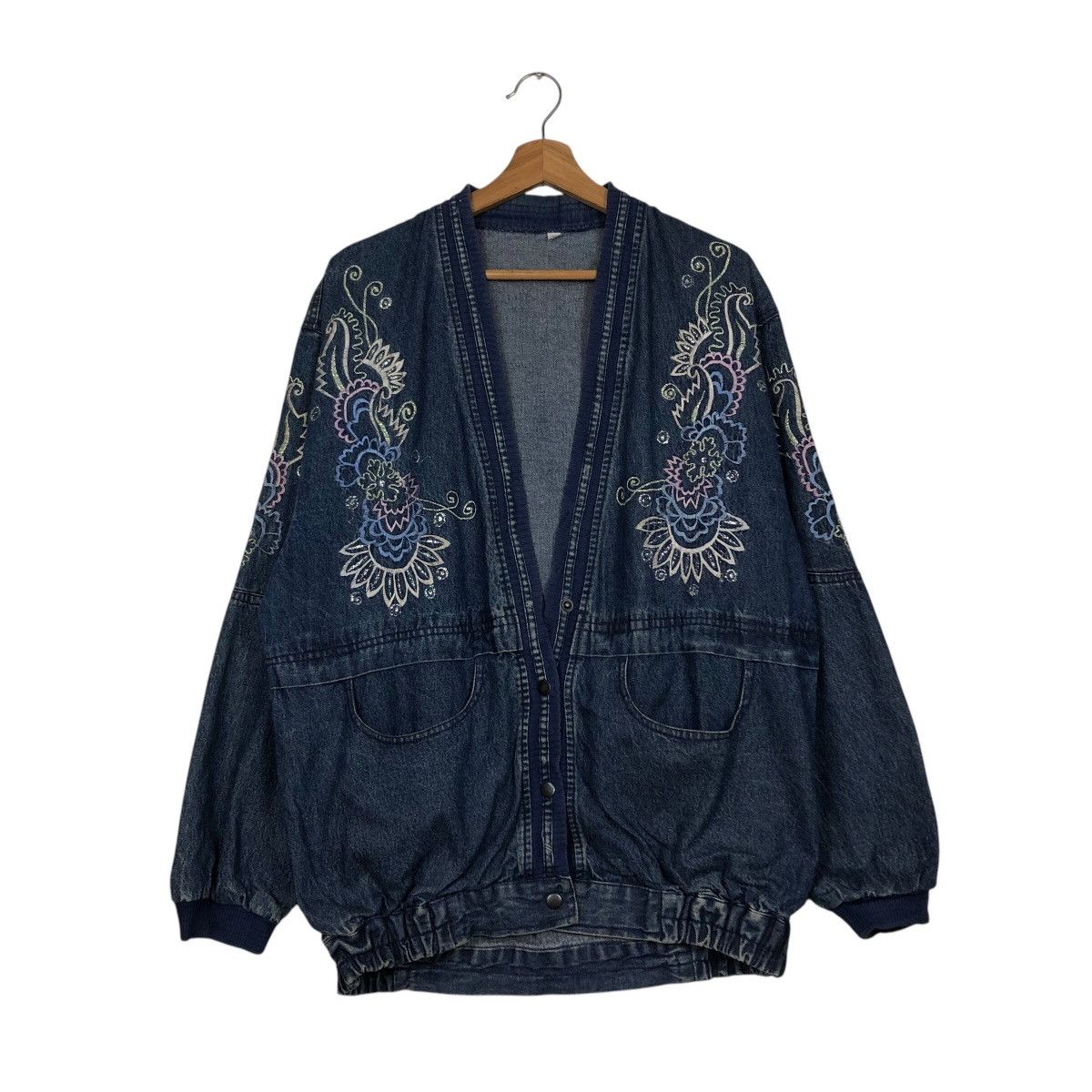 Vintage 📌Vintage Denim Cardigan Bomber Jacket Unknown Brand Japan Size US M / EU 48-50 / 2 - 2 Thumbnail