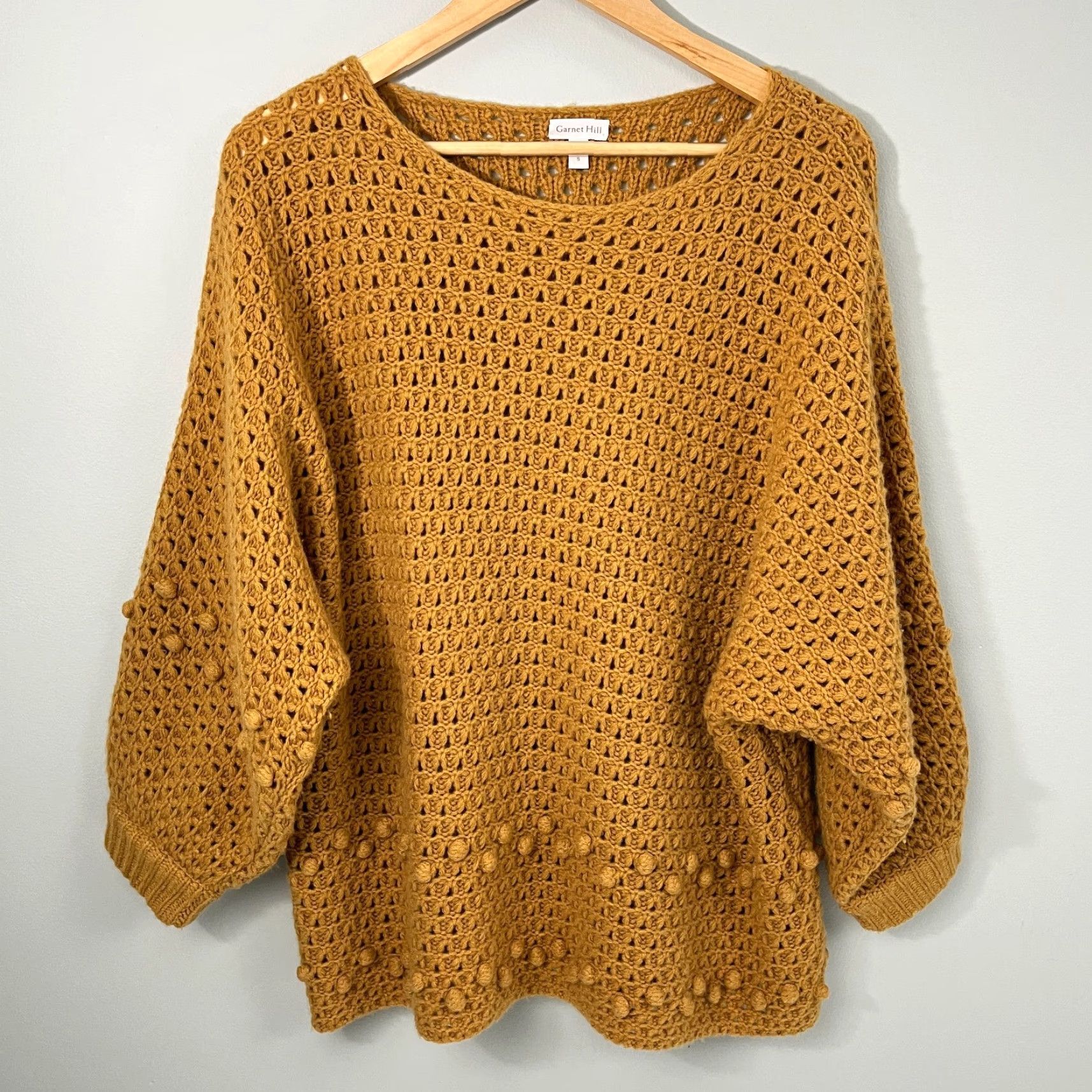 Vintage Garnet Hill Sweater Womens S Oversized Yellow Bobble Stitch Recycled Cashmere Size S / US 4 / IT 40 - 2 Thumbnail