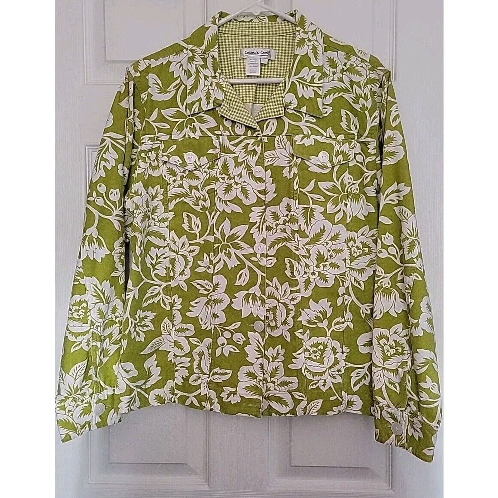 Coldwater Creek Coldwater Creek Women LG Green Floral Button Cotton Jacket Size L / US 10 / IT 46 - 1 Thumbnail