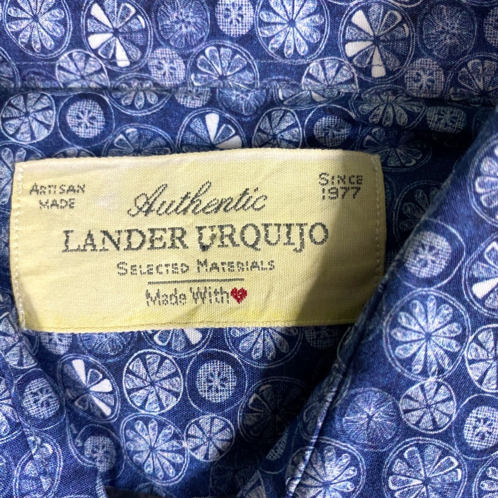 Vintage Lander Urquijo Mens Shirt 40 Floral Spread Collar Blue Long Sleeve Button-Up Size US L / EU 52-54 / 3 - 5 Thumbnail