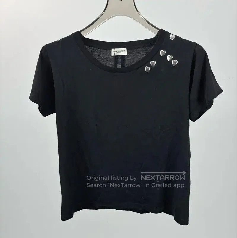 Yves Saint Laurent YSL Black Women's T-Shirt with Heart Accents . Size S / US 4 / IT 40 - 1 Thumbnail