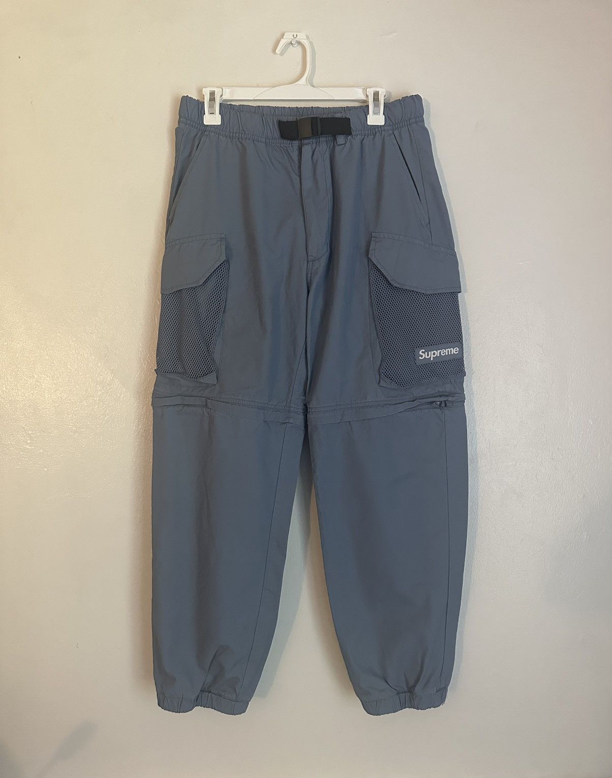 image of Supreme Mesh Pocket Belted Cargo Pants in Slate, Men's (Size 30)