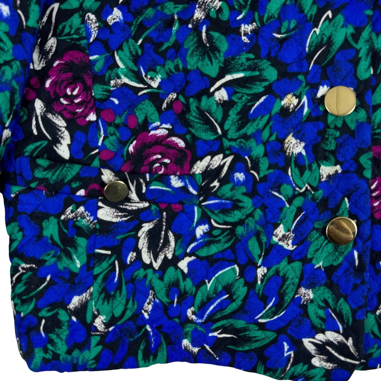 Vintage Vintage 80s Floral Quilted Jacket 16 | Blue Gold Glam Luxe Size XXL / US 16-18 / IT 52-54 - 8 Thumbnail