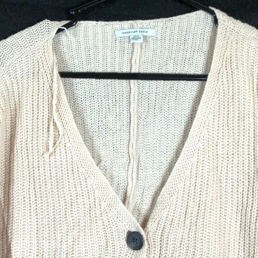 Vintage American Eagle Cardigan Sweater Beige Button Front Knit V-Neck M Womens Casual Preppy Size M / US 6-8 / IT 42-44 - 2 Thumbnail
