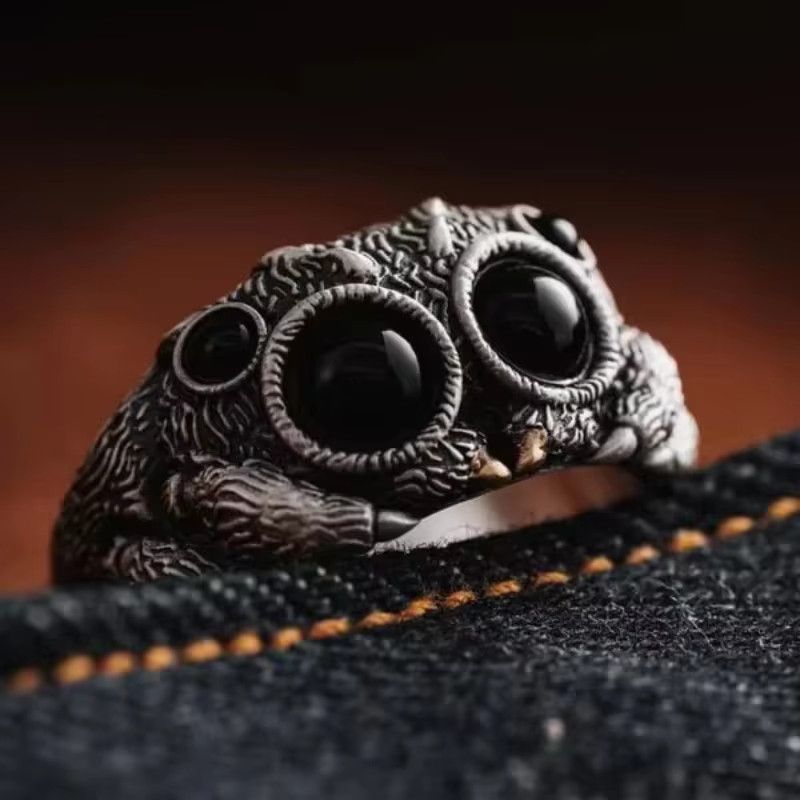 Jewelry Gothic Black Agate Jumping Spider Ring Size ONE SIZE - 3 Thumbnail