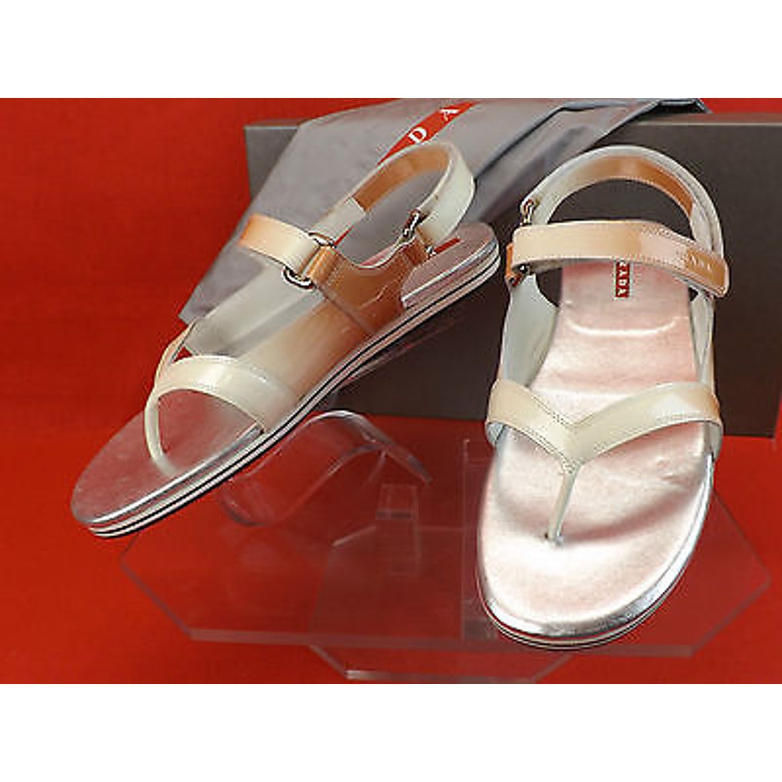 Prada PATENT OMBRE LEATHER FLATS TWO TONE THONG SANDALS 37.5 Size US 7.5 / IT 37.5 - 12 Thumbnail
