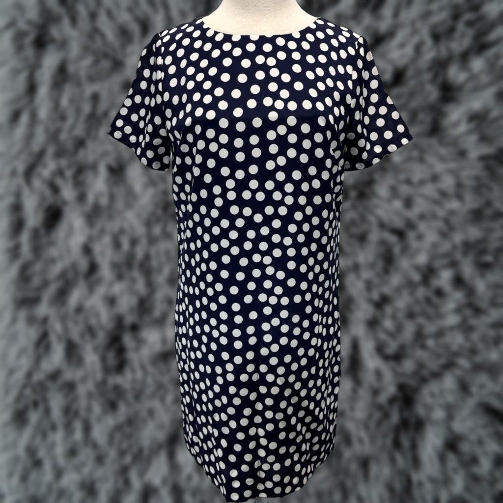 J.Crew J. Crew Polka Dot Gallery Shift Dress Sz 8 Women’s Short Sleeve Comfort Navy Size 30" / US 8 / IT 44 - 1 Thumbnail