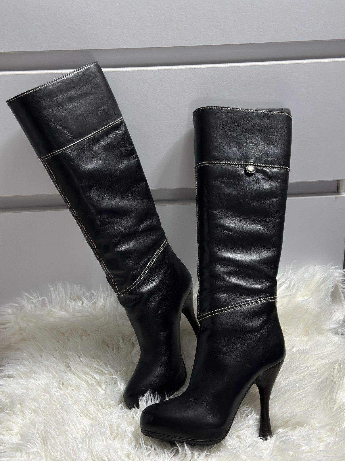 Bally Bally Black Leather High Heel Knee Boots Size: EU 37 Size US 6 / IT 36 - 1 Thumbnail
