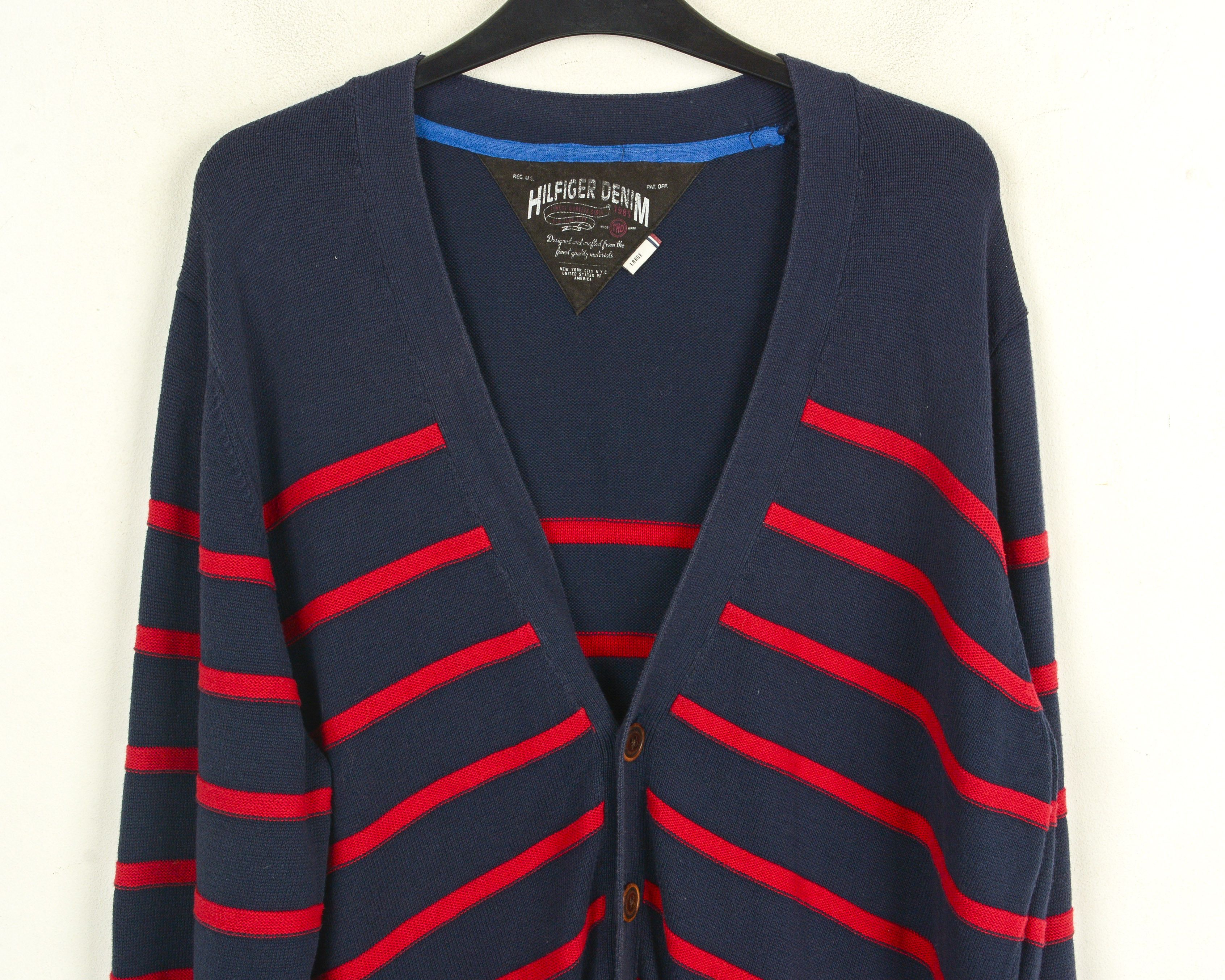 Tommy Hilfiger Denim Men L Striped Jumper Sweater Jacket Tommy Cotton navy Size US L / EU 52-54 / 3 - 2 Thumbnail