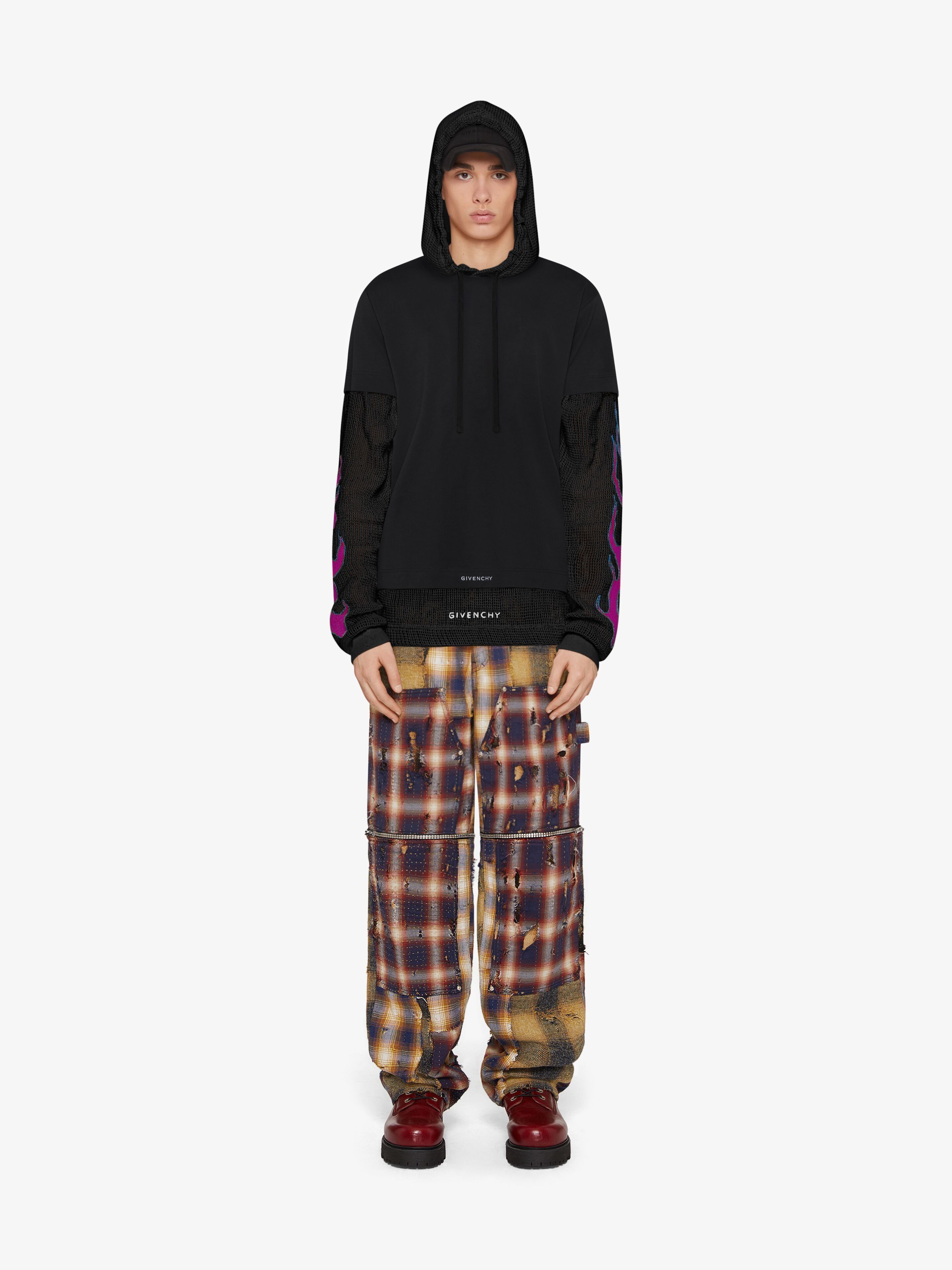 Givenchy o1gr1nt0125 Overlapped Hooded Cotton & Mesh T-Shirt Size US M / EU 48-50 / 2 - 2 Thumbnail