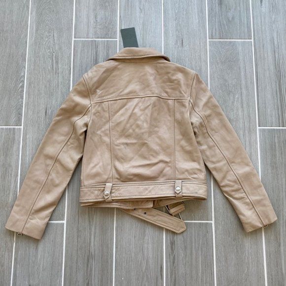 Allsaints NWT All Saints Cole Biker Leather Jacket Sand Brown Sz 2 Size XS / US 0-2 / IT 36-38 - 4 Thumbnail
