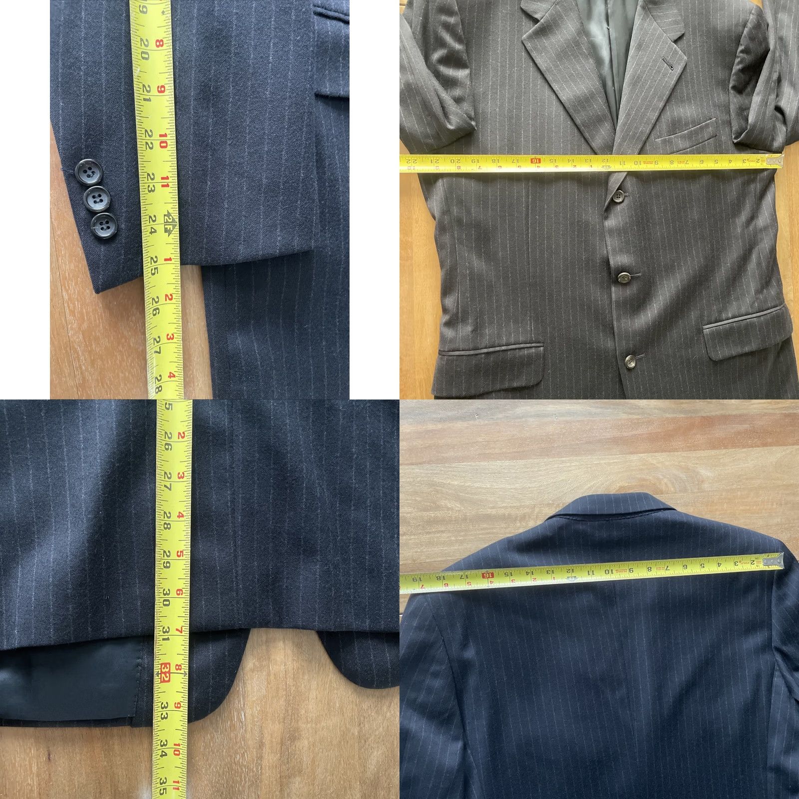 Canali VINTAGE Canali Sport Coat Blazer Mens 42R Wool/Cashmere Flannel Notch Lapel Three-Button Striped Black 90s City Classic Designer Italy Size 42R - 8 Thumbnail
