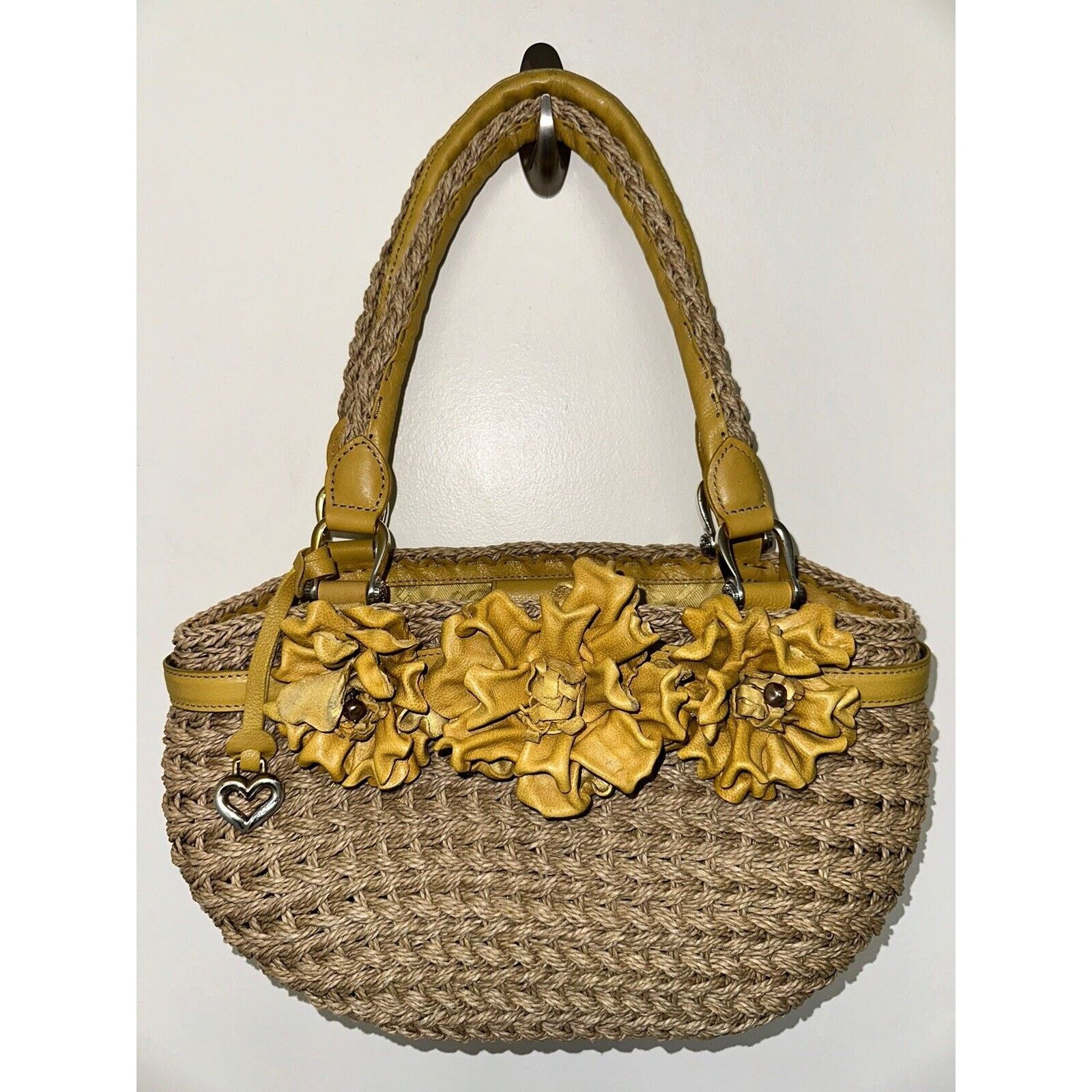 Brighton Brighton Straw Yellow Leather Flower Handbag Top Handle Bag Grailed