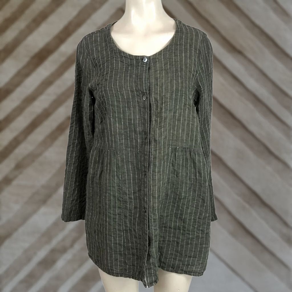 J. Jill PURE JILL - WOMEN' SMALL -GREEN LINEN TOP Size S / US 4 / IT 40 - 1 Thumbnail