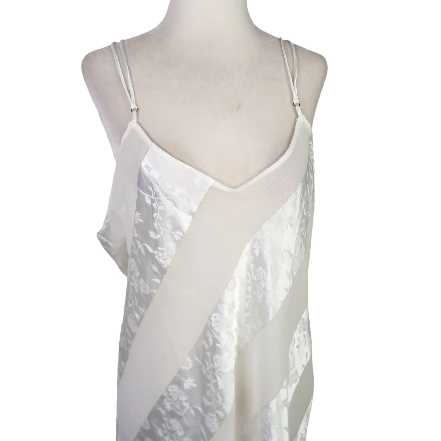 Vintage Dentelle Slip Dress Nighty White Floral Satin Sheer Stripe L Womens Size L / US 10 / IT 46 - 2 Thumbnail