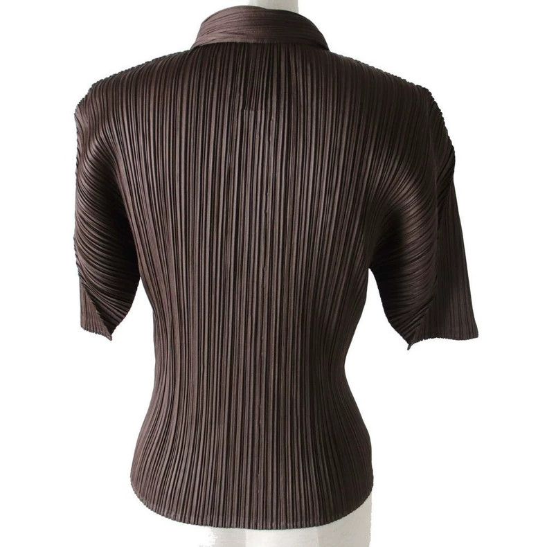 Issey Miyake Issey Miyake size:3 Brown pleated short-sleeved cardigan Size L / US 10 / IT 46 - 3 Thumbnail