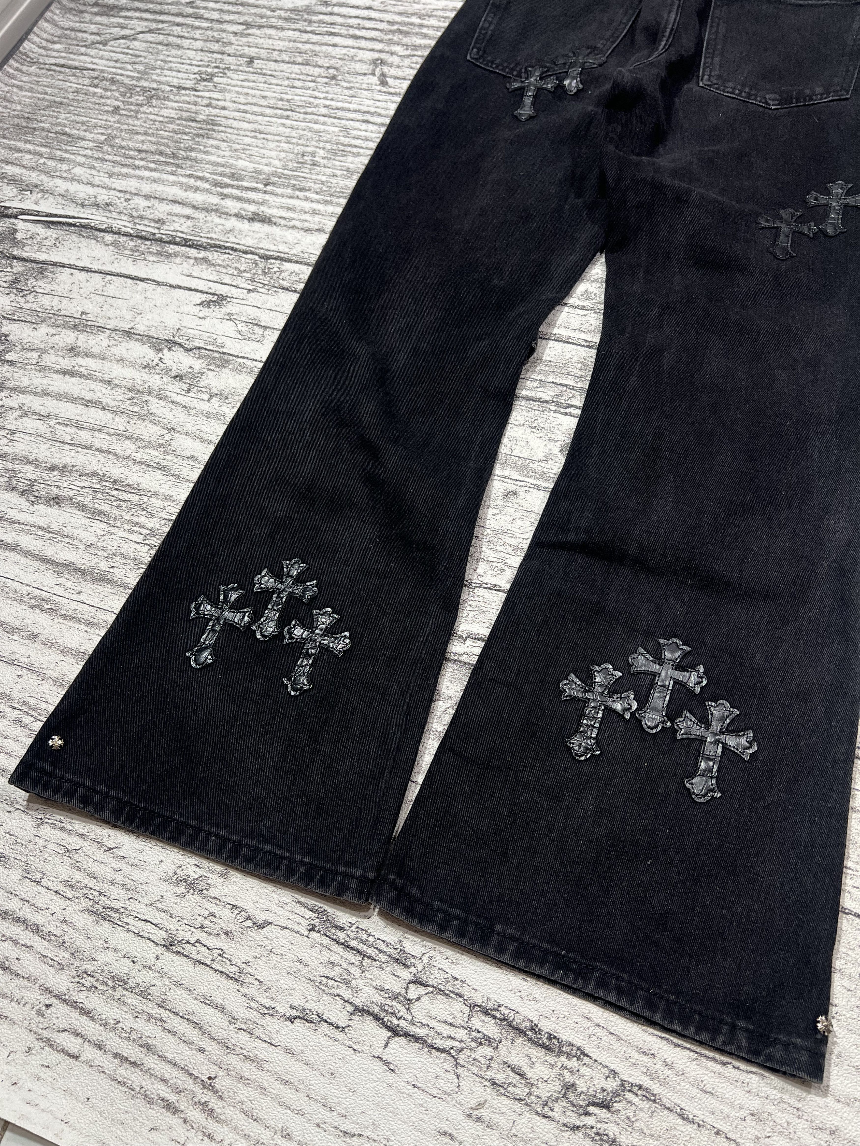 Japanese Brand 2000s Y's Cross Leather Studded Bootcut Flare y2k Lgb Ifsix Size US 27 - 3 Thumbnail