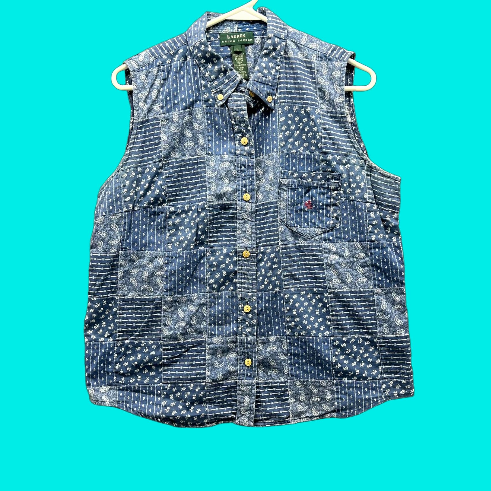 Ralph Lauren Lauren Ralph Lauren Shirt Women Large Denim Blue Button Down Sleeveless Floral Size L / US 10 / IT 46 - 1 Thumbnail