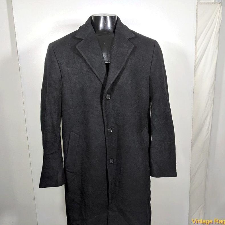 Image of Perry Ellis Long Wool Coat Overcoat Mens Size S 38 Black in White