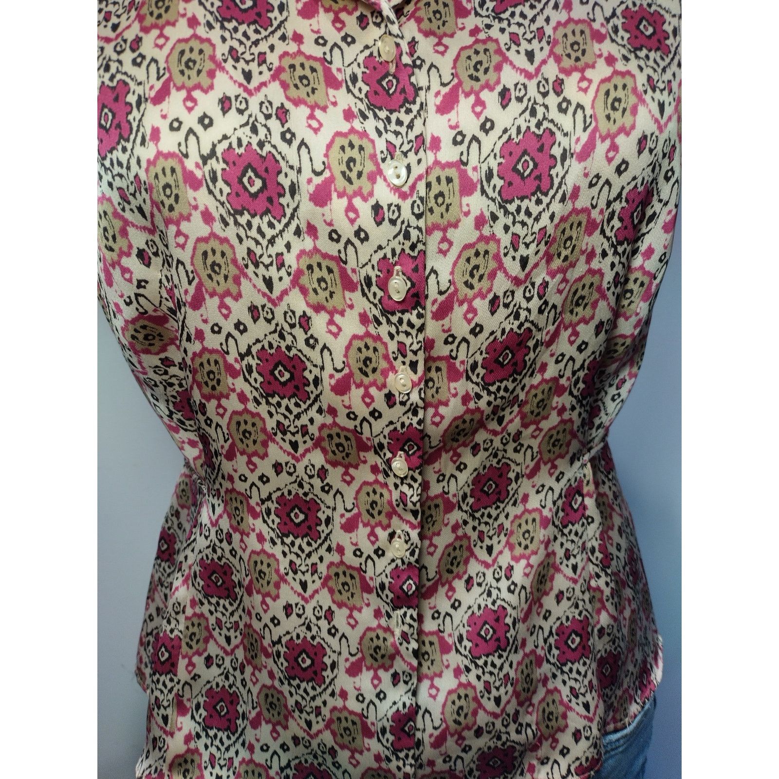 Ann Taylor Ann Taylor Loft Women Button Down Top Cap Sleeve Floral Pink Size S / US 4 / IT 40 - 5 Thumbnail
