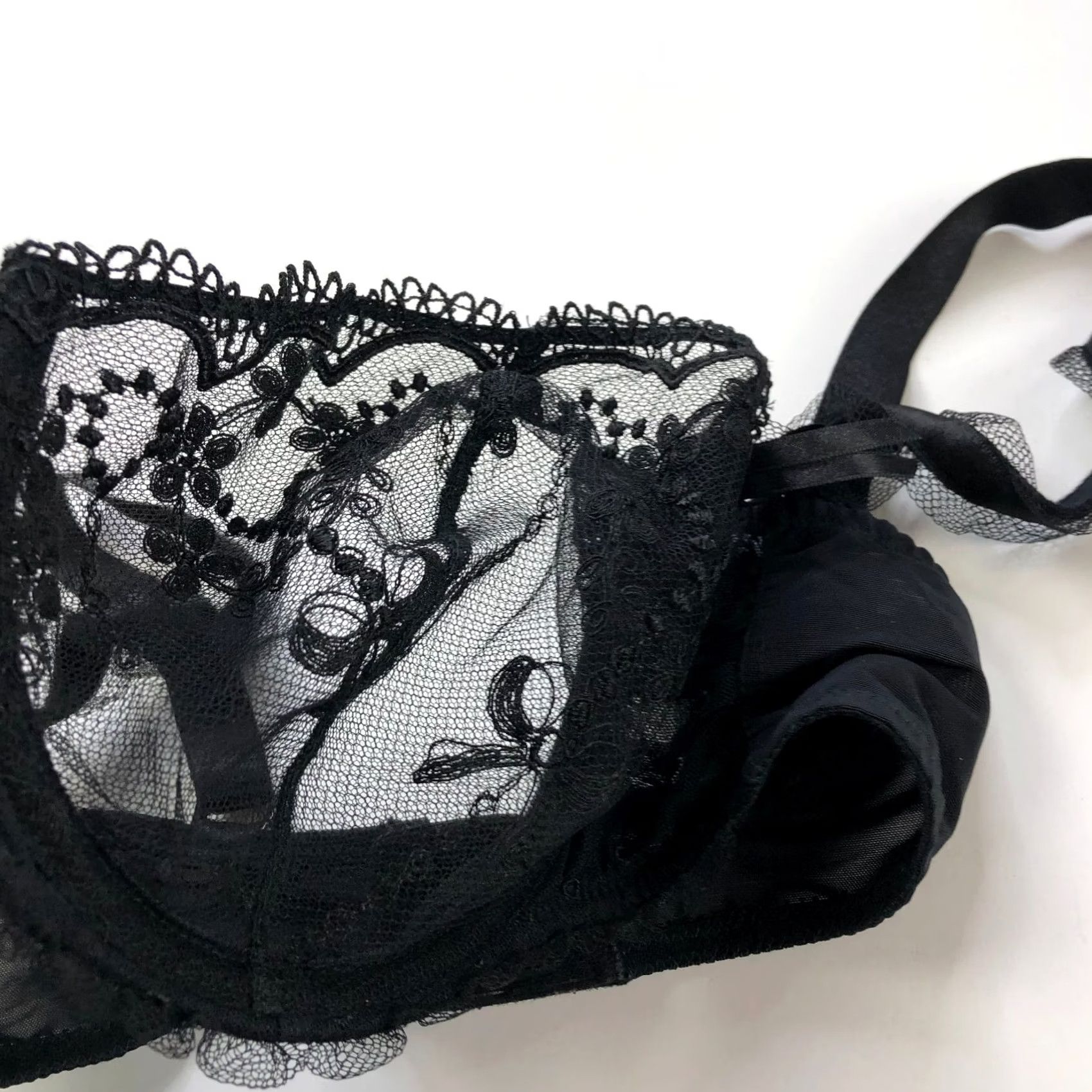 Vintage Chantelle Bra / 28 Band DD Cup Unlined Lace Black / Underwire / Regular / Women’s / 4.26 Rating Size ONE SIZE - 6 Thumbnail