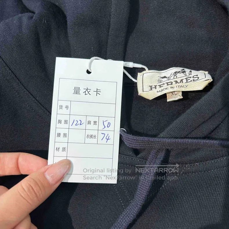 Hermes Men's Pure Cotton Thin Fleece Hoodie with Front Lea