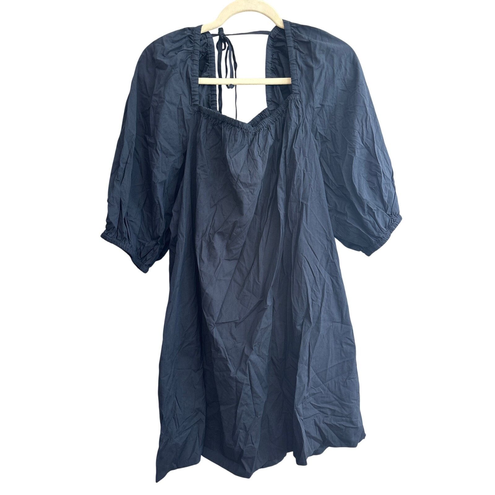Madewell NWT Madewell Square-Neck Puff-Sleeve Mini Dress Navy Size 14 Size XL / US 12-14 / IT 48-50 - 4 Thumbnail