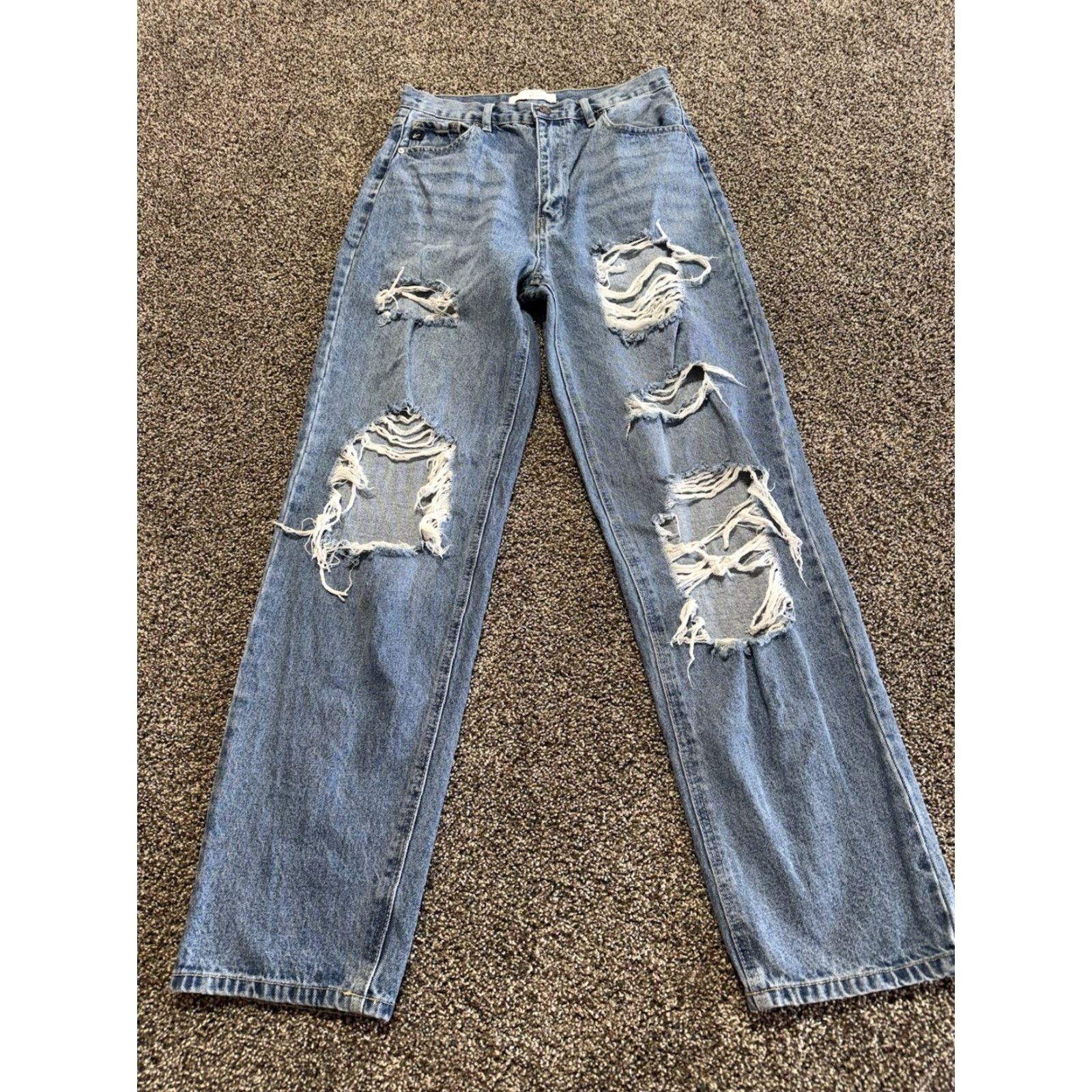 Vintage Kancan Jeans Women's Jeans Size 9 Blue Denim 9/28 Straight Destroyed Distressed Size 30" / US 8 / IT 44 - 2 Thumbnail