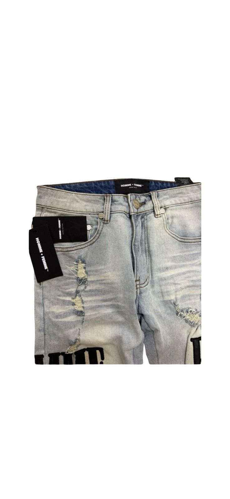 Homme + Femme La Homme + Femme La Leather Trim Distressed Jeans Size 28 BNWT Size US 28 / EU 44 - 6 Thumbnail