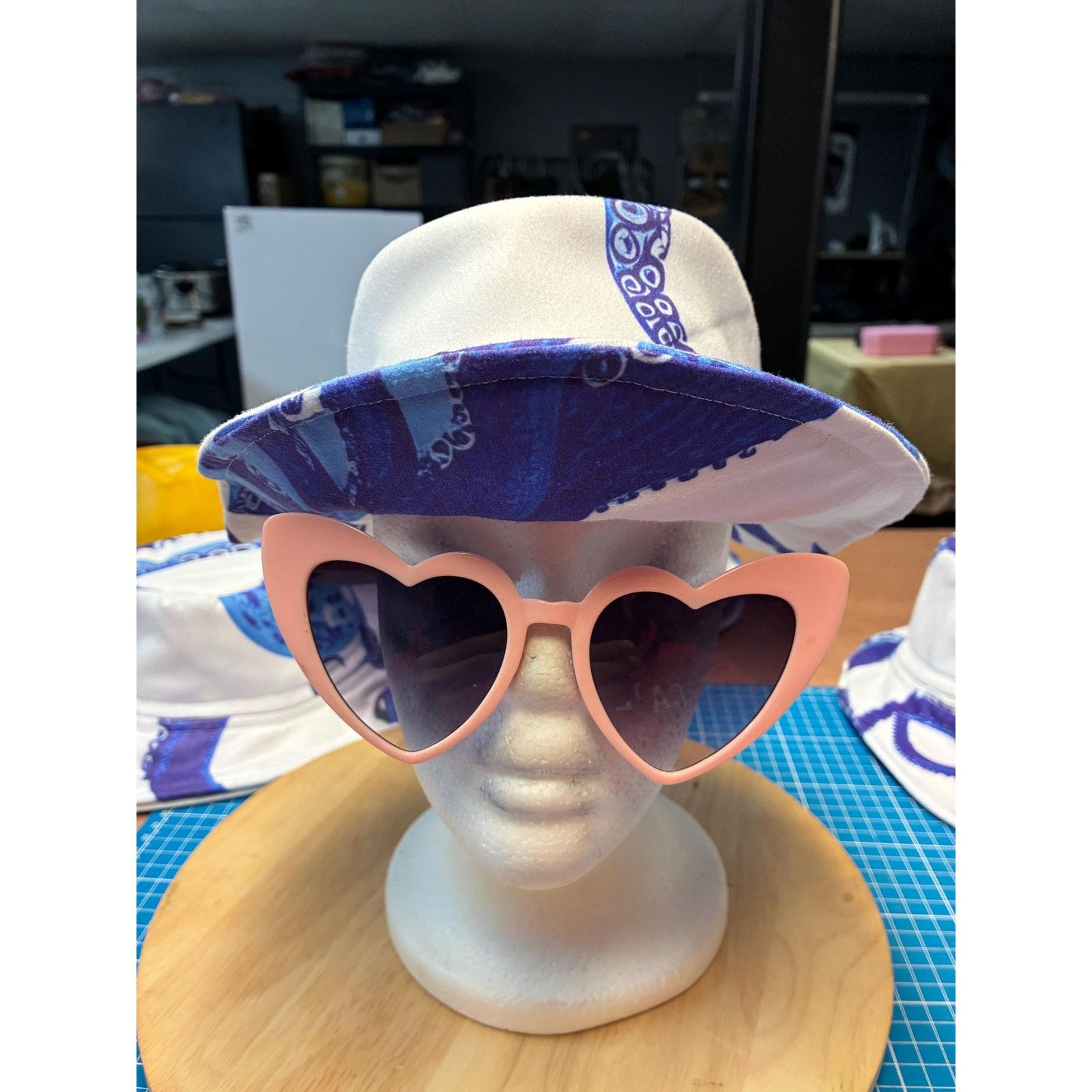 Other Upcycled Coastal Bucket Hat – Blue & White Octopus Print, Size ONE SIZE - 8 Thumbnail