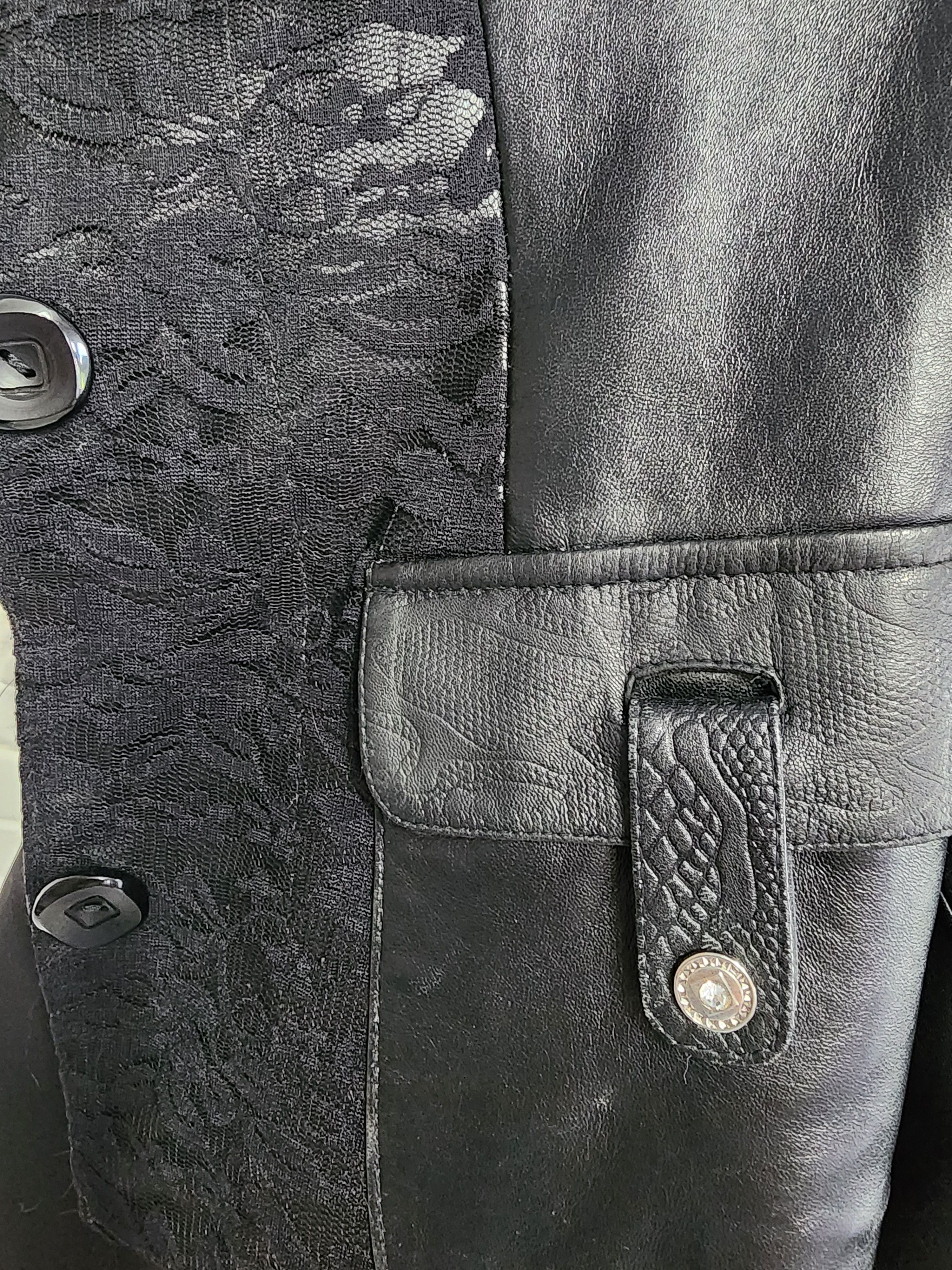 Genuine Leather Black women's jacket decorated with a veil. Size M / US 6-8 / IT 42-44 - 9 Thumbnail