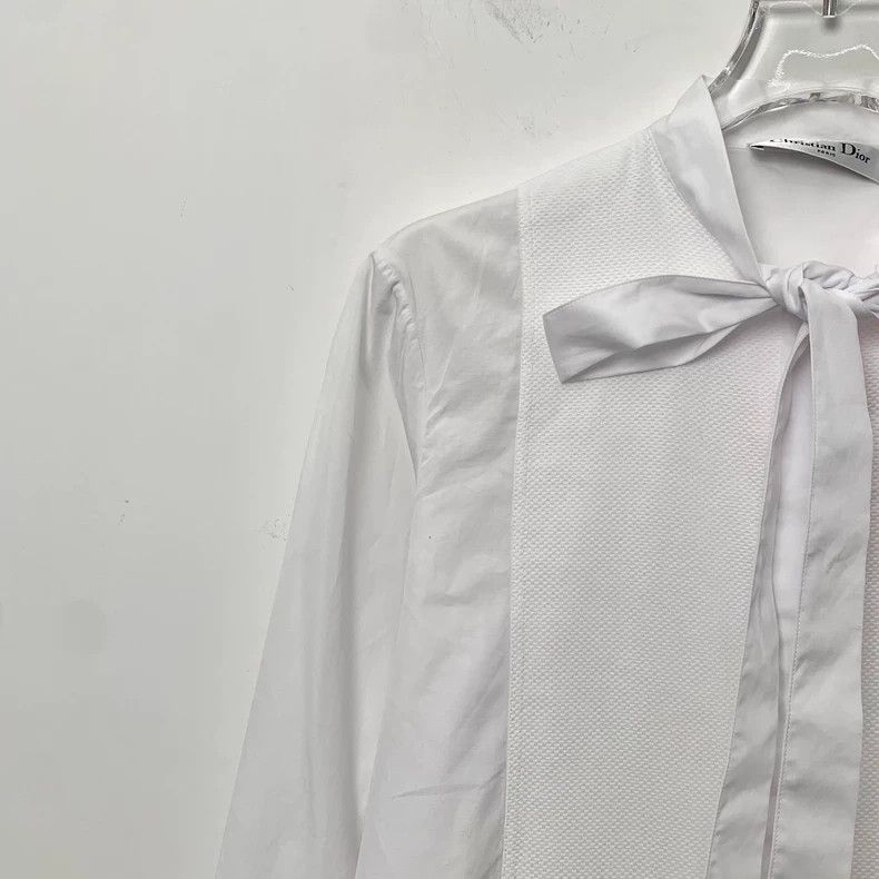 Dior Dior White tie bow bee embroidered cotton long-sleeved shi Size XXS / US 00 / IT 34 - 3 Thumbnail