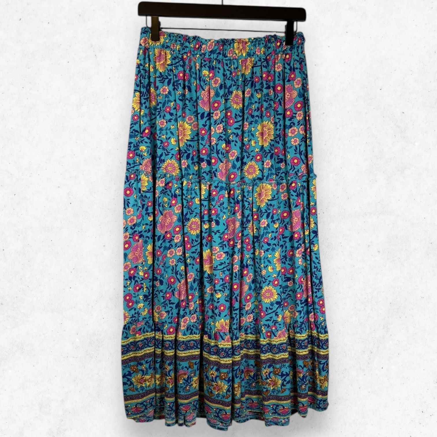 Other Merokeety Turquoise Floral Long Skirt Women's L w/ Pockets Size 30" / US 8 / IT 44 - 2 Thumbnail