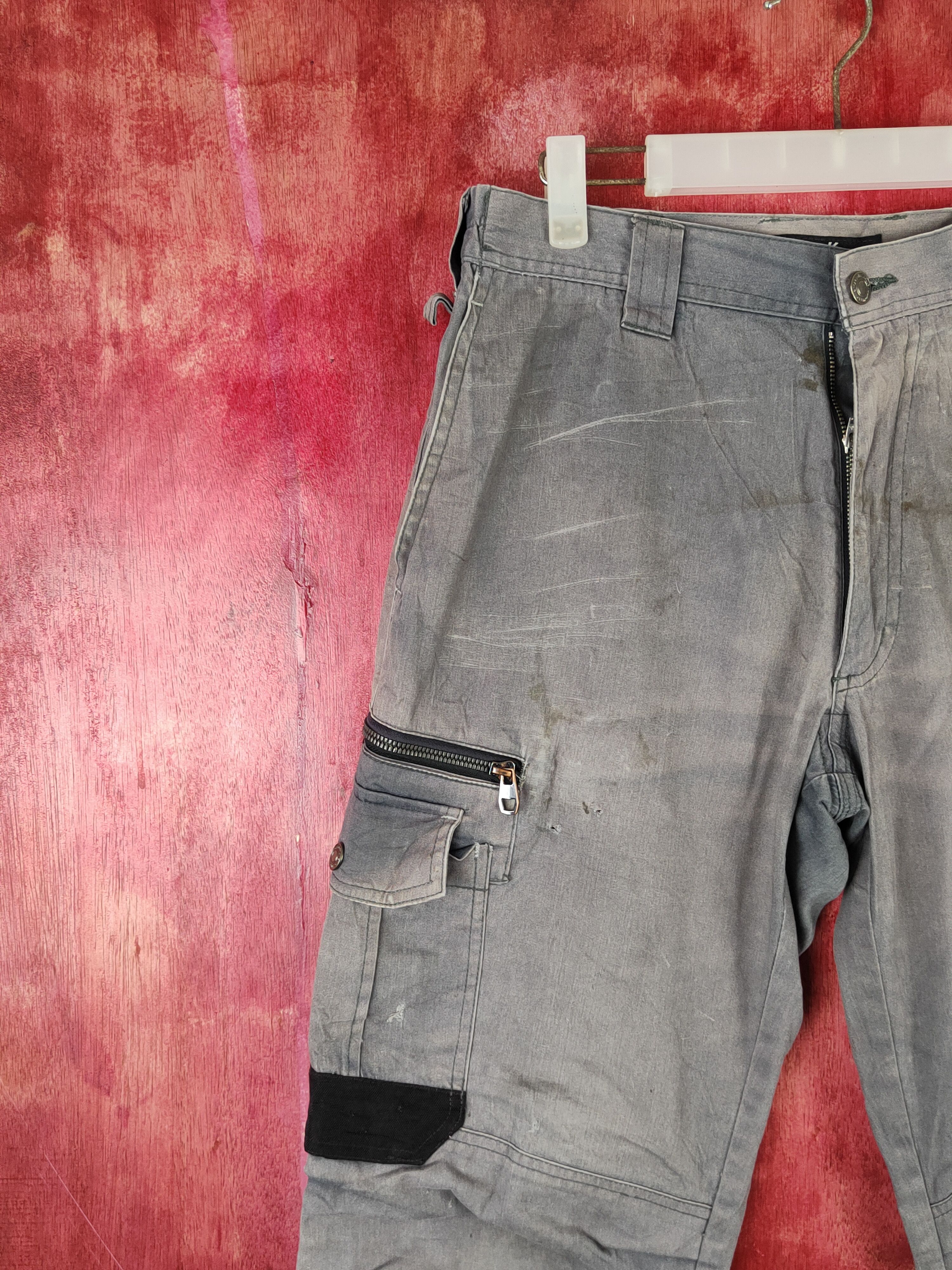 Japanese Brand Hard Wearing Gray Faded Multipocket Cargo Pants #S1793 Size US 31 - 4 Thumbnail