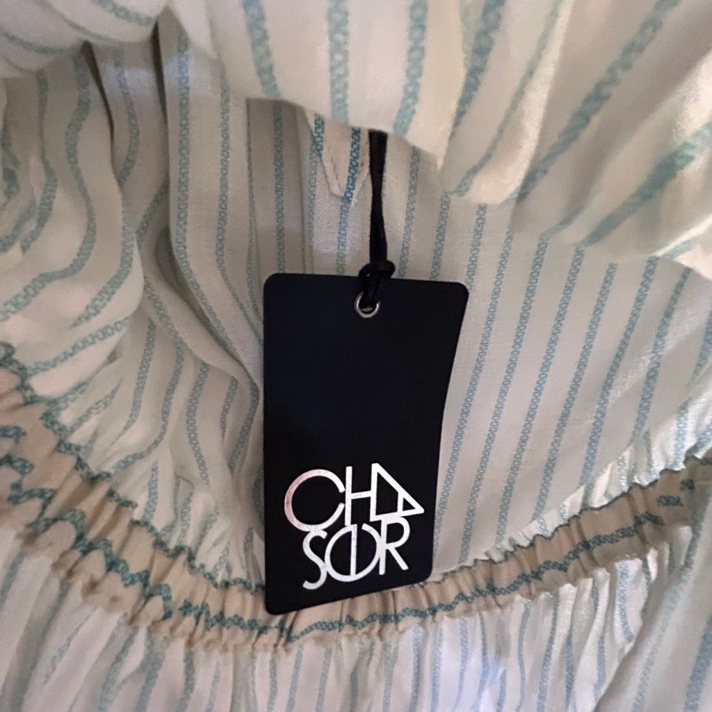 Chaser Brand Women's Chaser crop Top Size S ruffle White w/ green Stripe Size S / US 4 / IT 40 - 6 Thumbnail