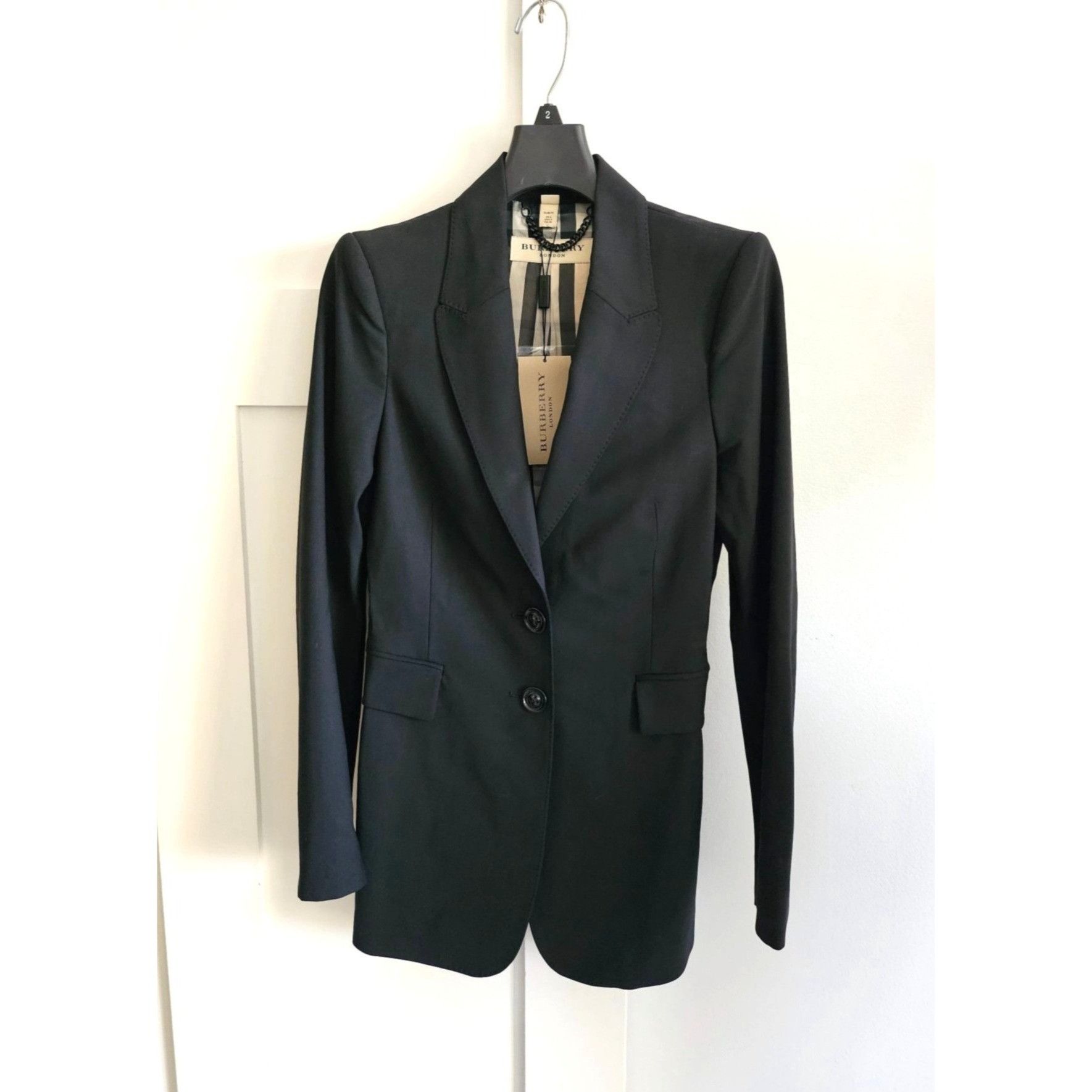 image of Burberry London Slim Fit Single Breasted Blazer Size 2 in Black, Women's