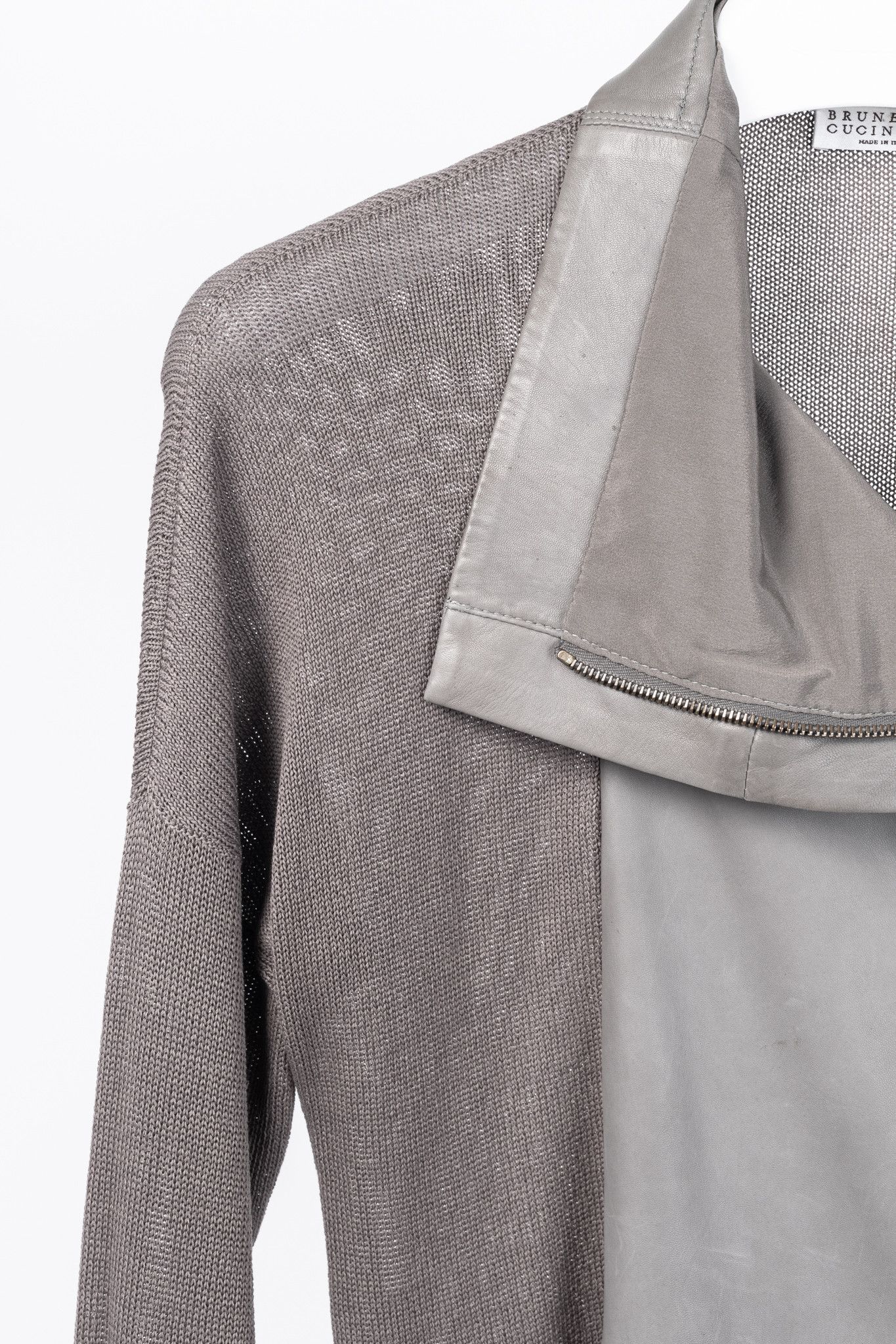 Brunello Cucinelli Brunello Cucinelli Two-Tone Cotton-Knit Leather-Trim Jacket Size S / US 4 / IT 40 - 5 Thumbnail