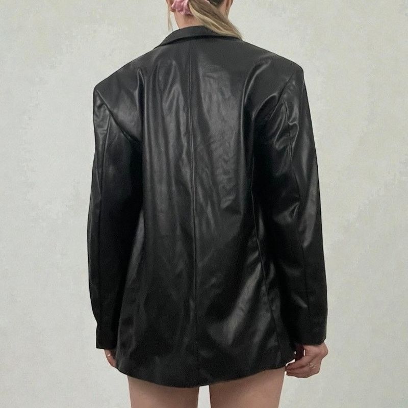 H&M Divided by H&M Black Faux Leather Button Down Jacket Size S / US 4 / IT 40 - 5 Thumbnail