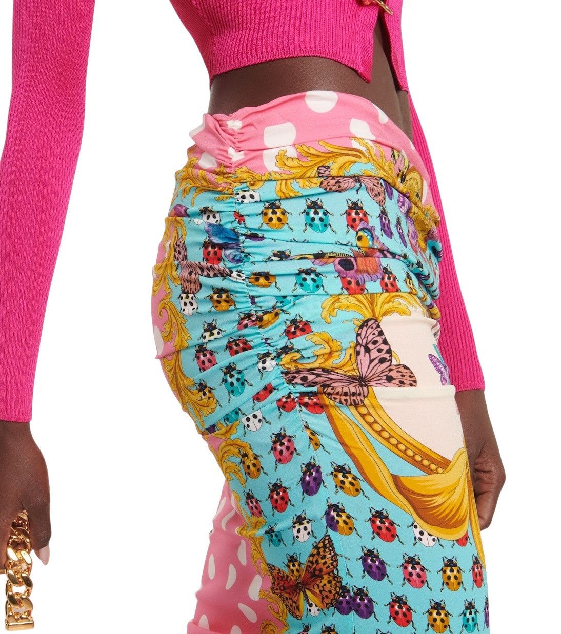 Versace Versace ruched polka-dot pencil skirt with baroque print Size 25" / US 0 / IT 36 - 4 Thumbnail