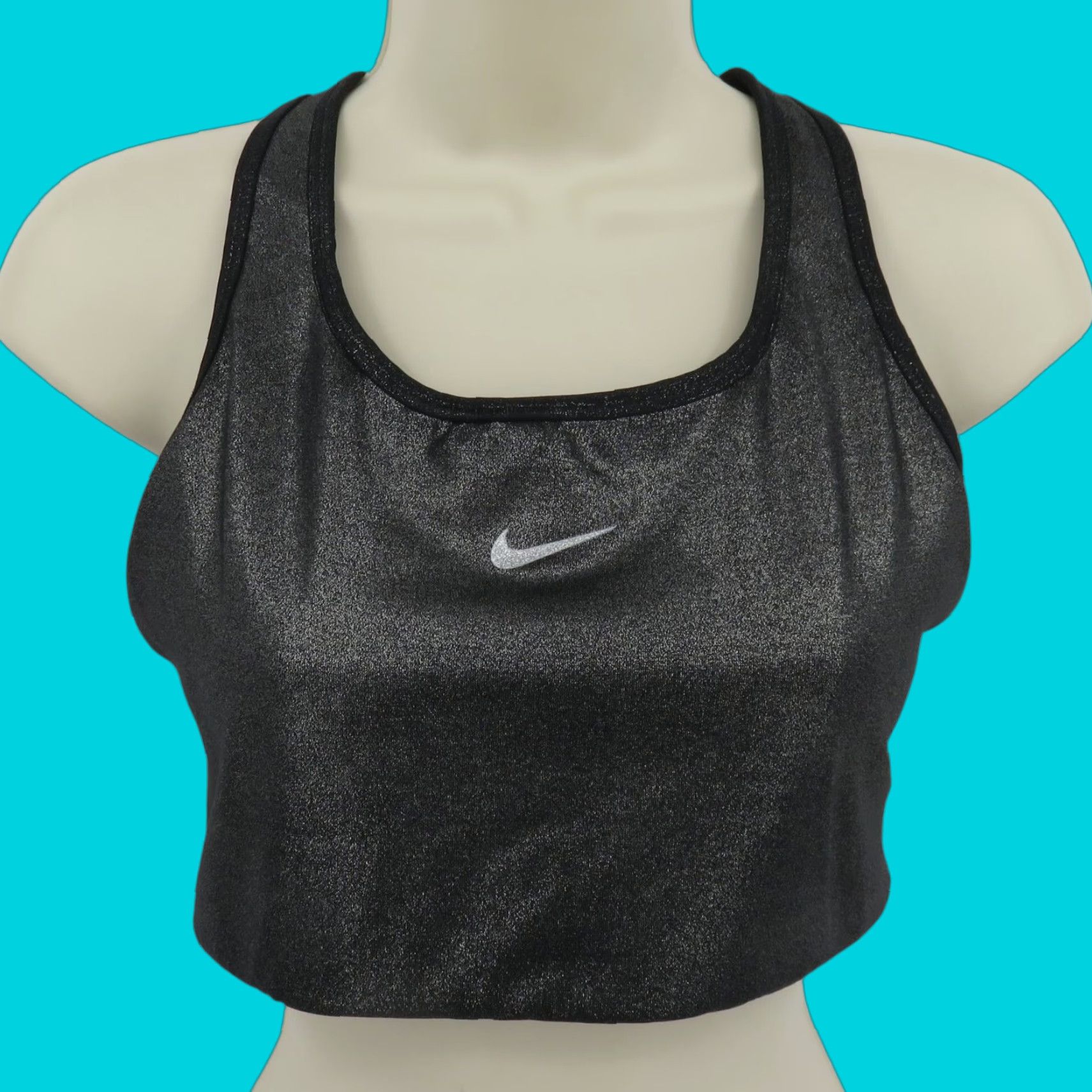 Nike Nike Dri-Fit Sports Bra Women L Black Gray Shimmer Racerback Wireless Nike Dri-FIT Bra L Womens Raceback Pullover Quick-Search Size ONE SIZE - 1 Thumbnail