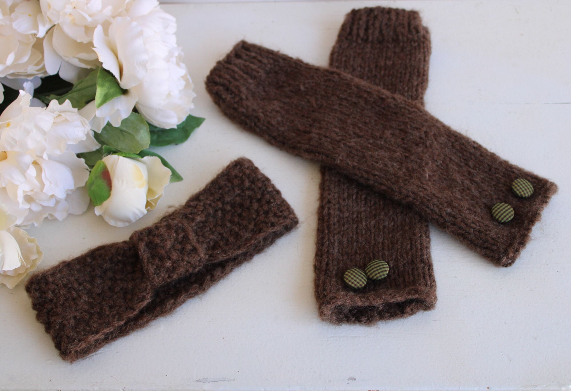 Handmade Hand Knit Headband, Earwarmer in Brown, "Highlands", One of Size ONE SIZE - 10 Thumbnail