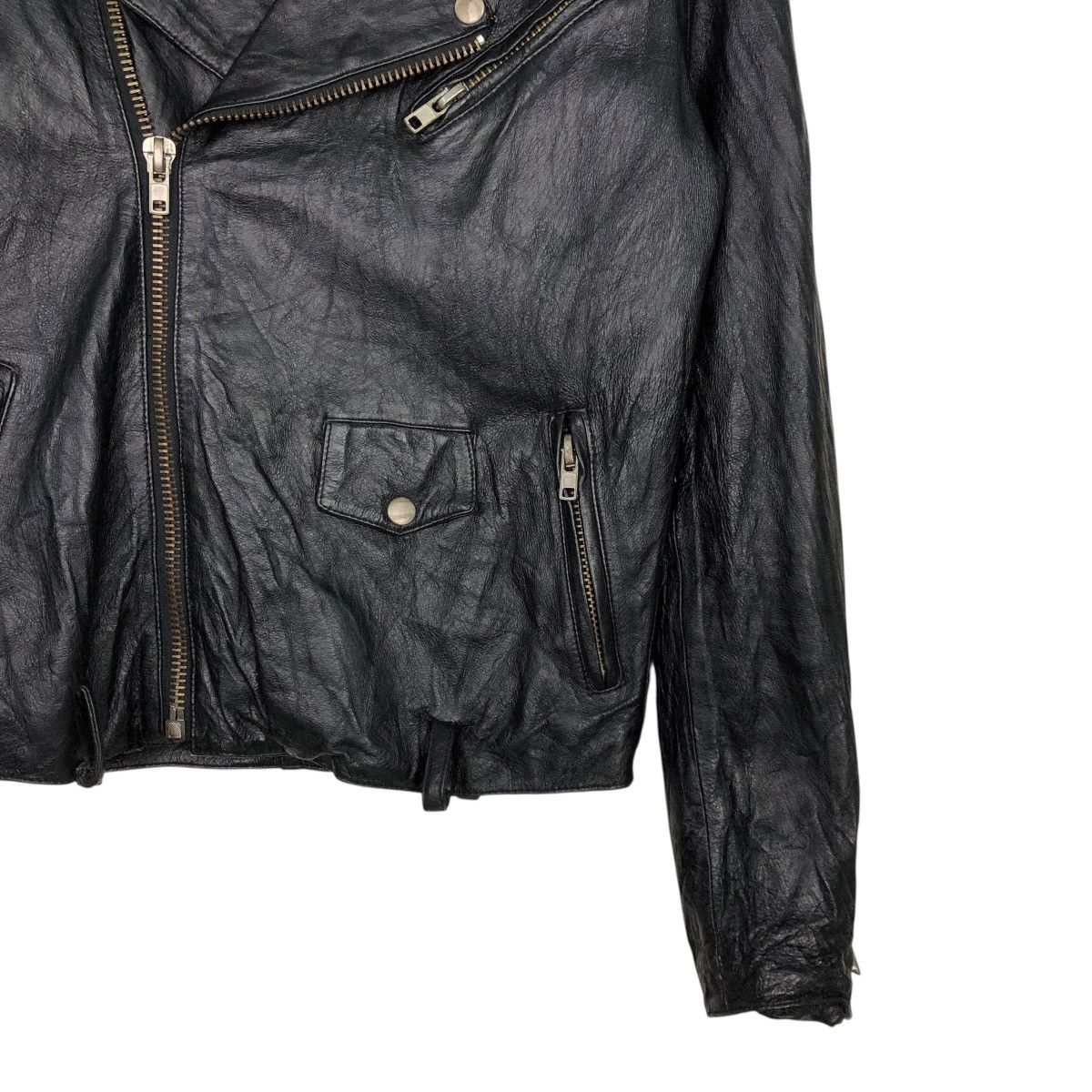 Japanese Brand 🔥VINTAGE BIKER LEATHER JACKET DOUBLE COLLAR PURETE Size US S / EU 44-46 / 1 - 7 Thumbnail