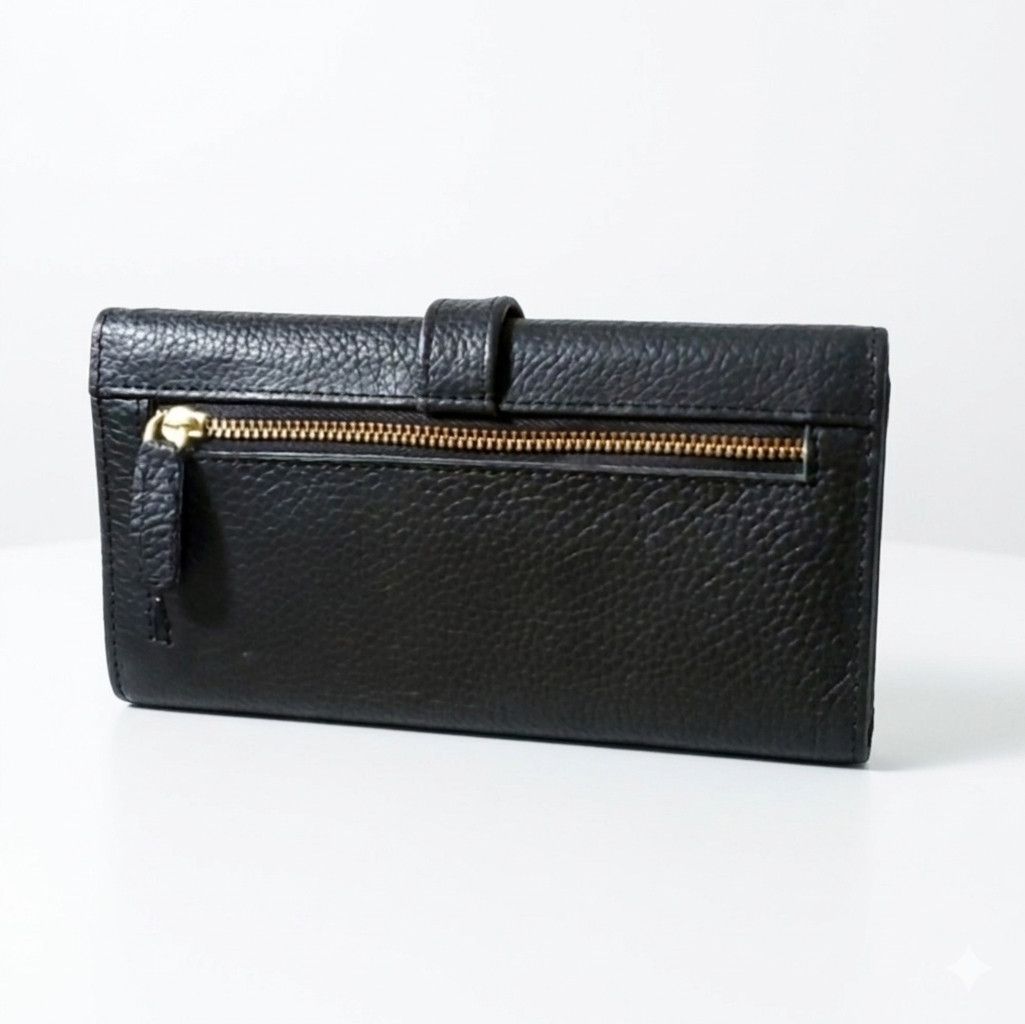 Other Estalon 7x4" Leather Wallet Black Pebbled Snap Coin Pocket Size ONE SIZE - 2 Thumbnail