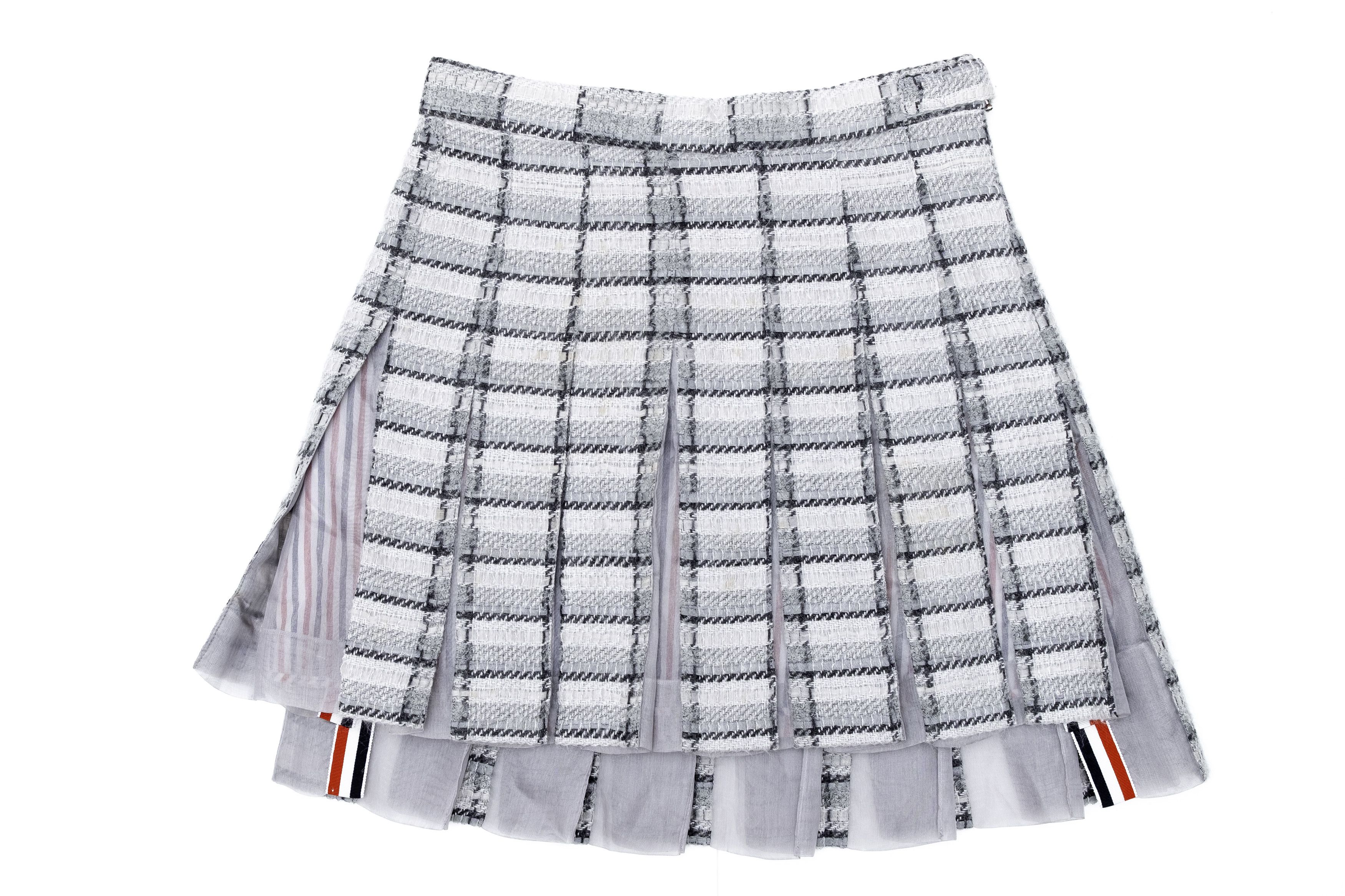 Thom Browne Mohair Plaid Pleated Mini Skirt