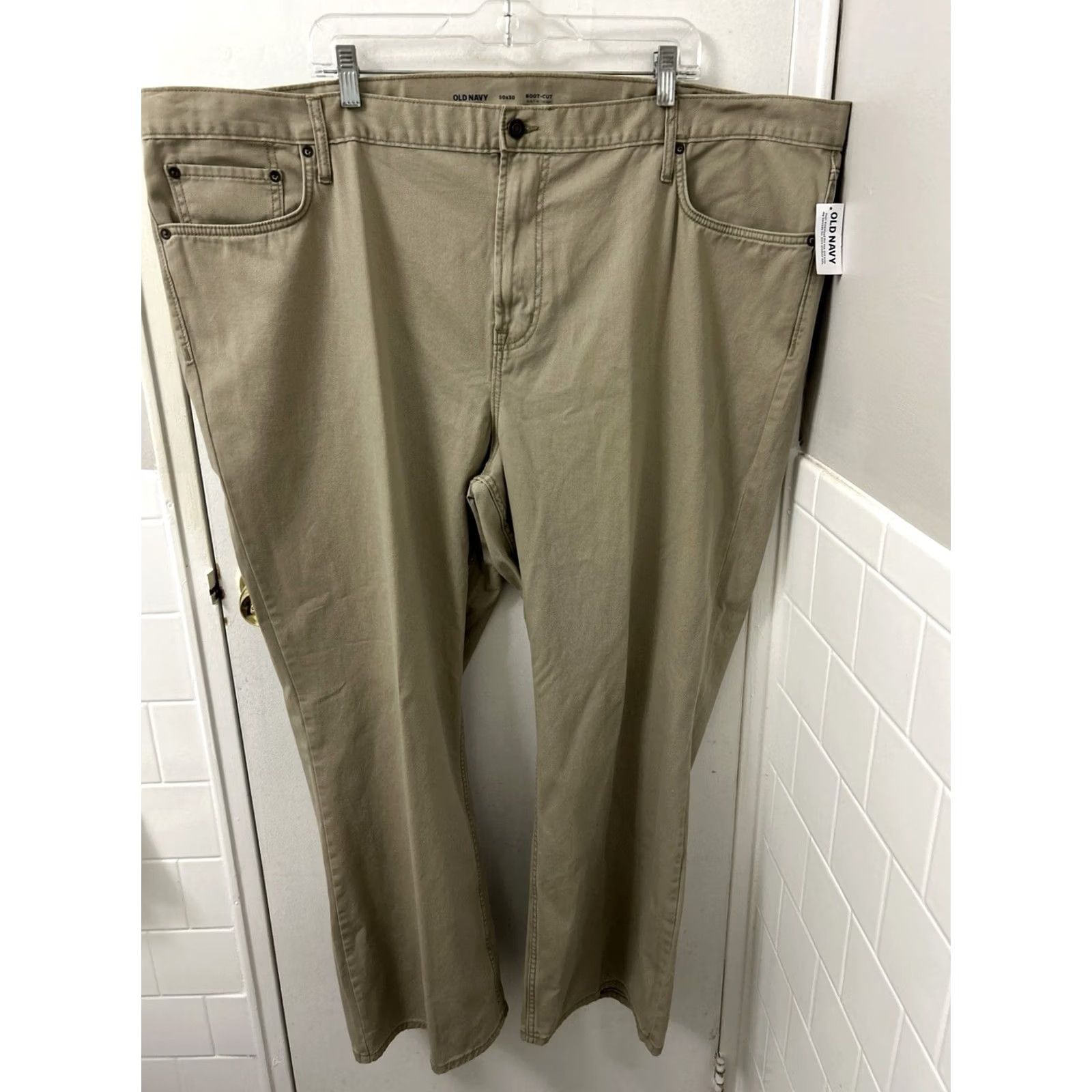 Old Navy VINTAGE Old Navy Boot Cut Pants Mens 50x30 Tan Khaki Built-In Tough NWT 5-Pocket Denim Cotton Casual Shirts? Size US 34 / EU 50 - 2 Thumbnail