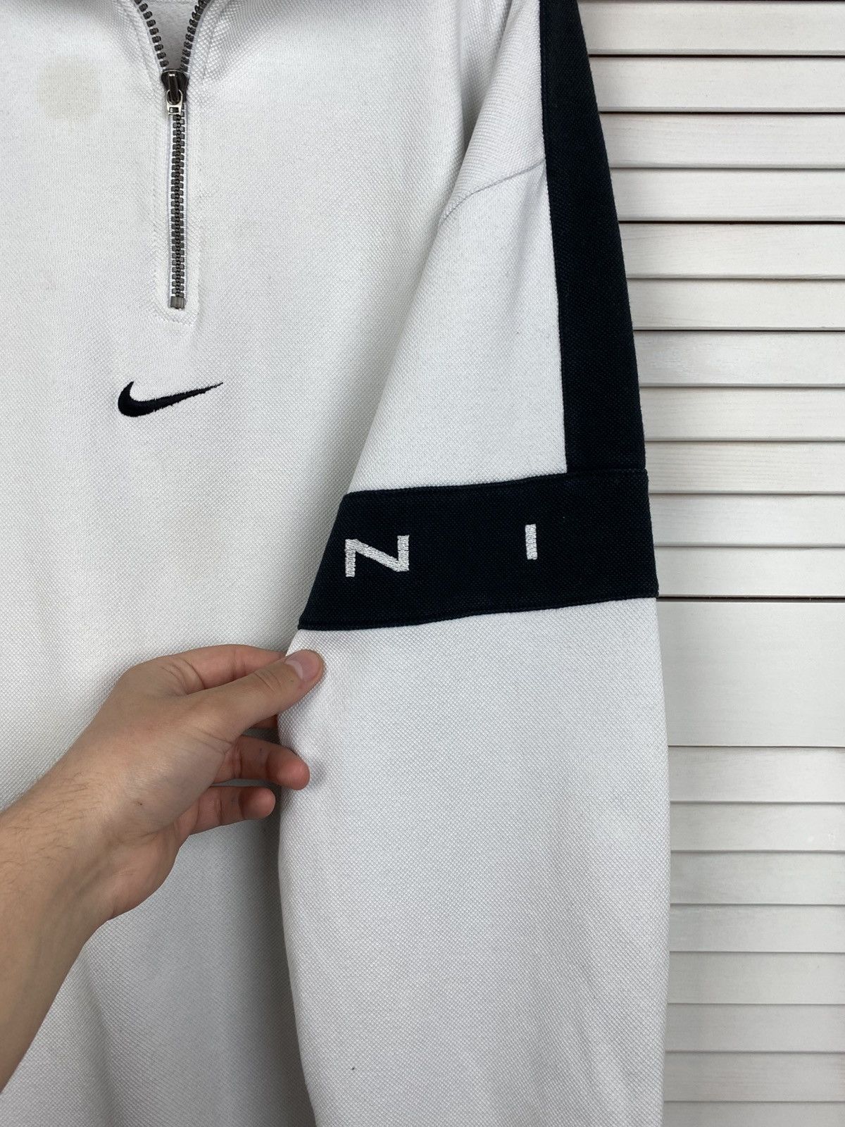 Nike Vintage 90s Nike Zip Up 1/4 Sweater Knit Central Swoosh Y2k Size US L / EU 52-54 / 3 - 4 Thumbnail