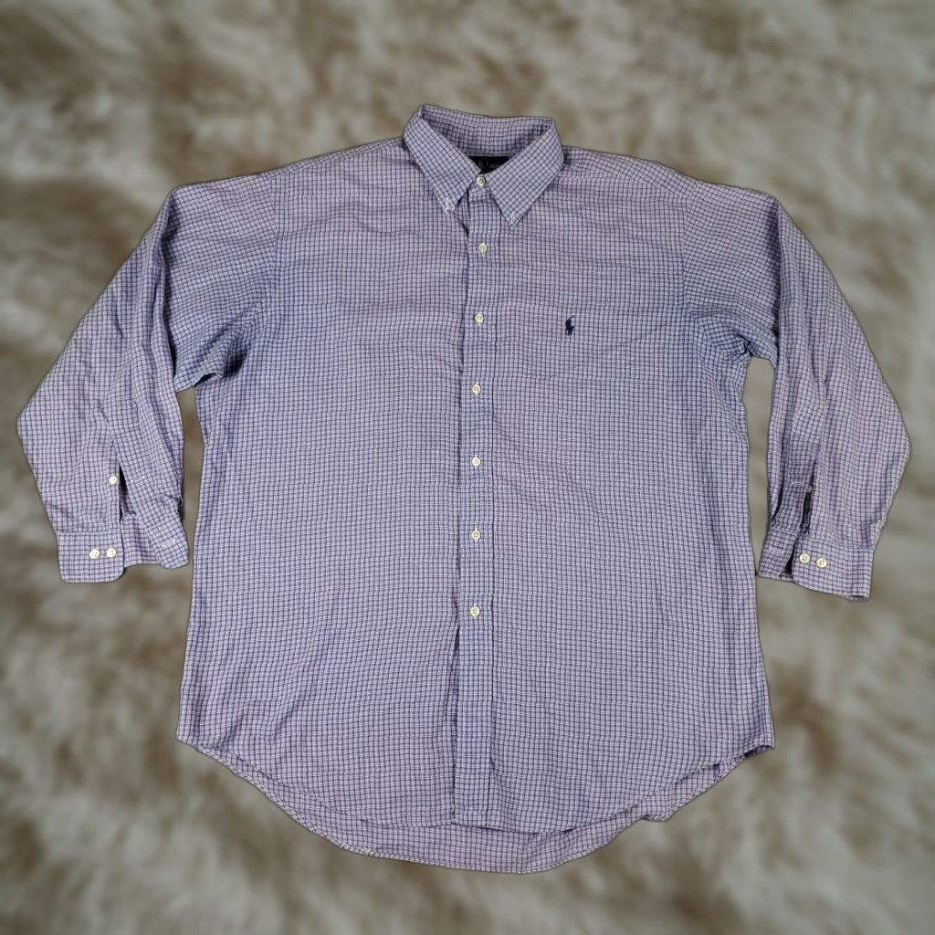 Ralph Lauren VINTAGE Ralph Lauren Shirt Mens 16.5 Purple Plaid Pony Dress Button Up Long Sleeve Adult Regular Barrel Cuff 16.5 Purple Polo/Classic/Workwear Mens Size 42R - 1 Thumbnail