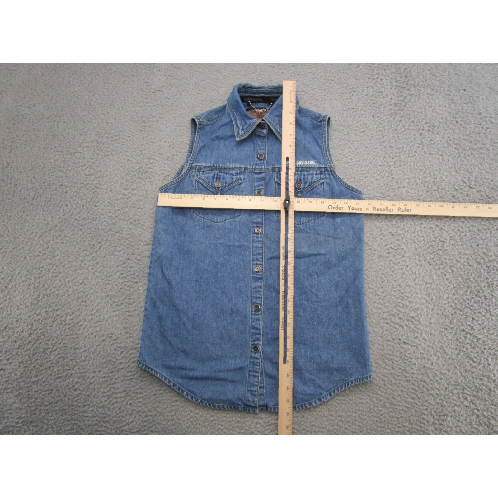 Harley Davidson VINTAGE Harley-Davidson Denim Vest Men's Size S Double Sided Motorcycle Bomber Jacket Size US S / EU 44-46 / 1 - 4 Thumbnail