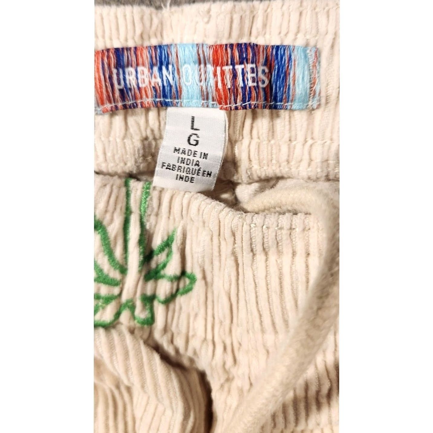 Urban Outfitters Urban Outfitters Sweatpants Beige Corduroy Embroidered Floral Drawstring Retro Pants Men L Casual Cotton Polyester Inseam 26in Waist 20in Size US 33 - 3 Thumbnail