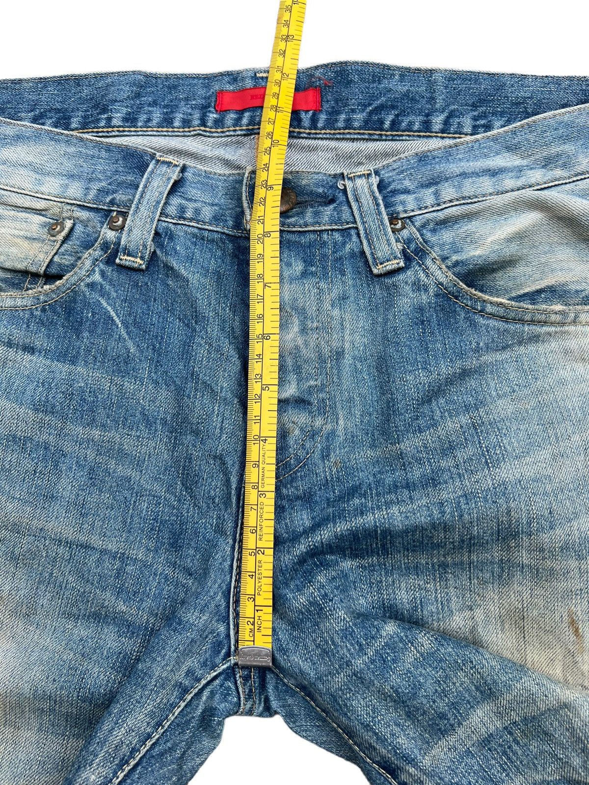 Japanese Brand Vintage Red Card Japan Faded Distressed Slim Fit Jeans 33x33 Size US 33 - 12 Thumbnail